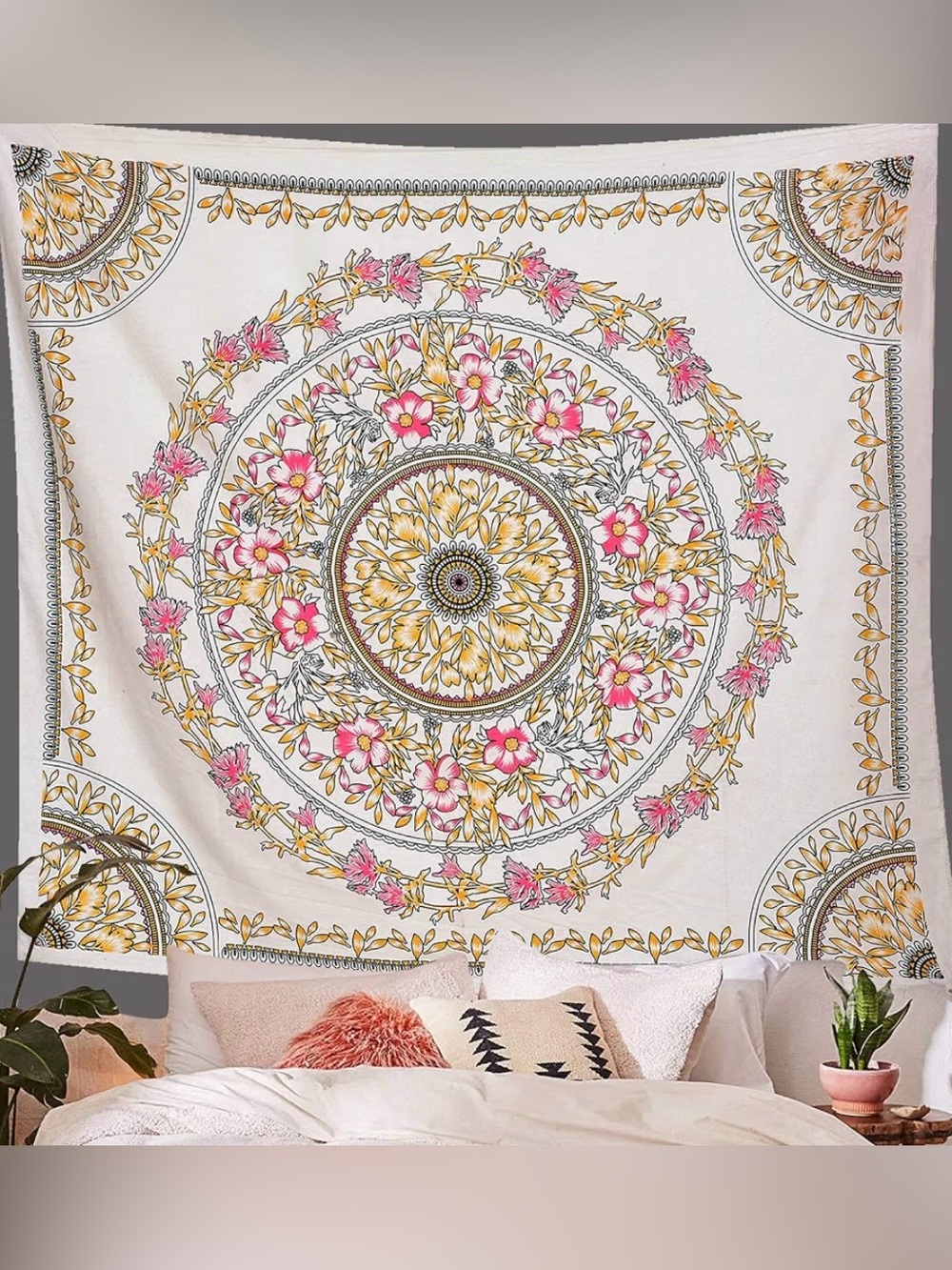 Boho Floral Mandala Wall Tapestry